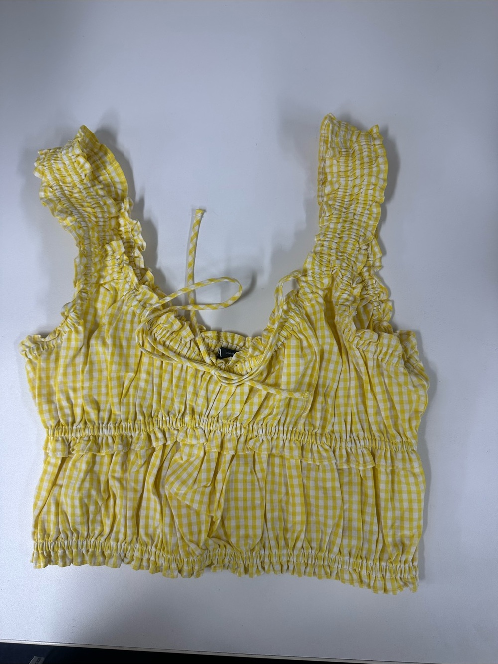 Zara Yellow Gingham Smocked Crop Top
